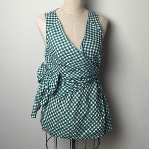 Anthropologie size 8 green gingham wrap top